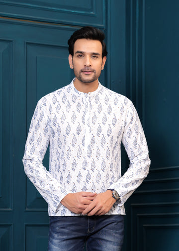 White Cotton Self design Kurta